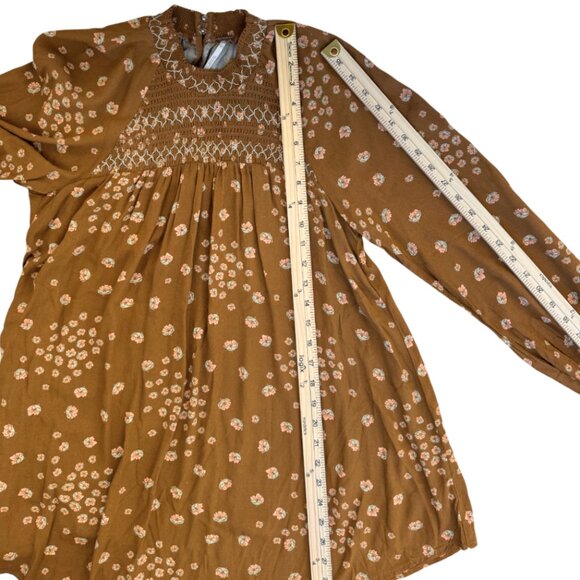 Free People Flowers in Her Hair Smocked Long Sleeve Tunic Boho Mini Dress XS - Picture 8 of 13
